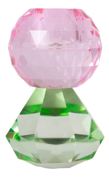 Lysestake fra Cest Bon med bunn formet som en diamant og rosa kule på topp.
